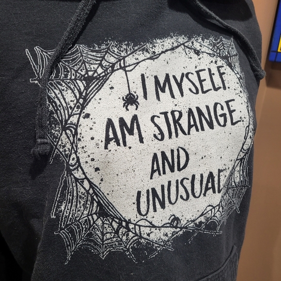 Beetlejuice "I Myself Am Strange And Unusual" black pullover hoodie sz L - Picture 2 of 5